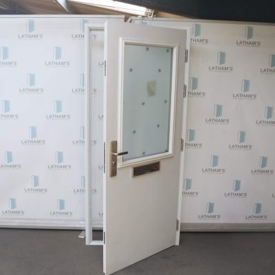 Security Glazed Steel Door | 895mm x 2020mm | Latham's White | RH OUT/LH IN