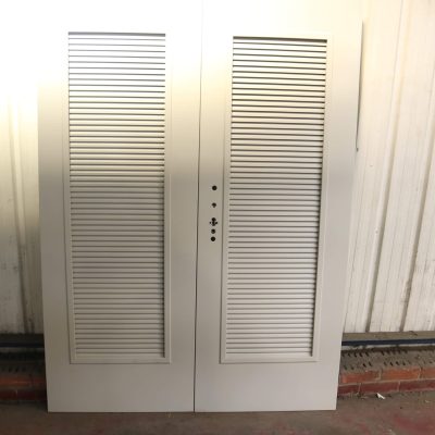 Double Security Louvred Steel Door | 1495mm x 2020mm | Goosewing Grey/Latham's White Frame | RH OUT