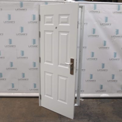 Security Panelled Steel Door | 845mm x 2000mm | Latham's White | LH OUT/RH IN