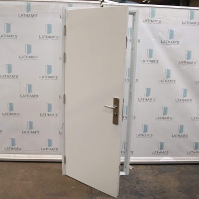 Security Steel Door | 895mm x 2020mm | Latham's White | LH OUT/RH IN