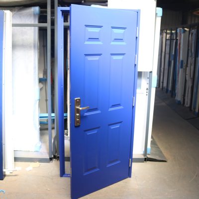 Security Panelled Steel Door | 895mm x 2020mm | Ultra Marine Blue | RH OUT/LH IN