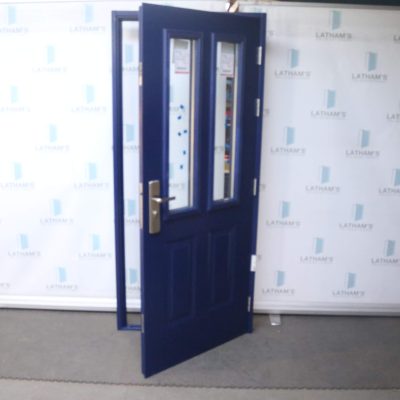 Security Glazed Panelled Steel Door | 895mm x 2020mm | Oxford Blue | RH OUT/LH IN