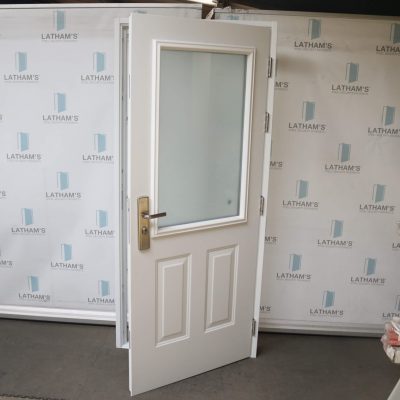 Security Glazed Panelled Steel Door | 895mm x 2020mm | Latham's White | RH OUT/LH IN