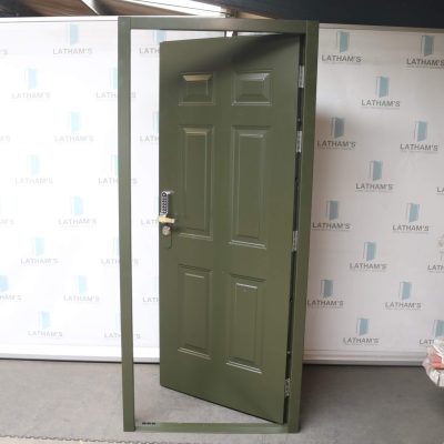Security Panelled Steel Door | 895mm x 2020mm | Juniper Green | RH IN