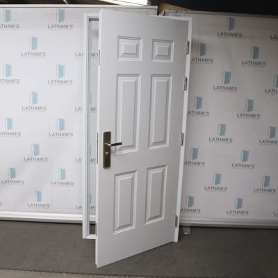 Security Panelled Steel Door | 895mm x 2020mm | Latham's White | RH OUT/LH IN