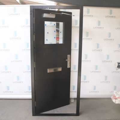 Security Glazed Steel Door | 895mm x 2020mm | Jet Black | RH OUT/LH IN