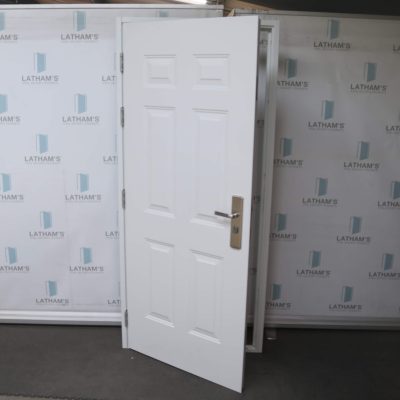 Security Panelled Steel Door | 895mm x 2020mm | Latham's White | LH OUT/RH IN