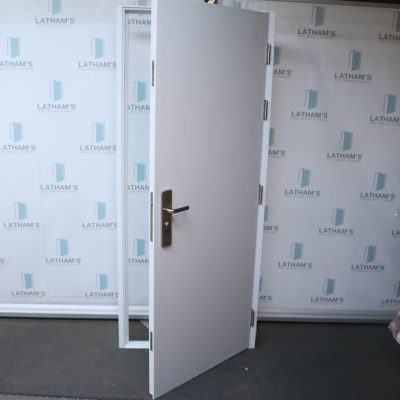 Security Steel Door | 845mm x 2000mm | Latham's White | RH OUT/LH IN