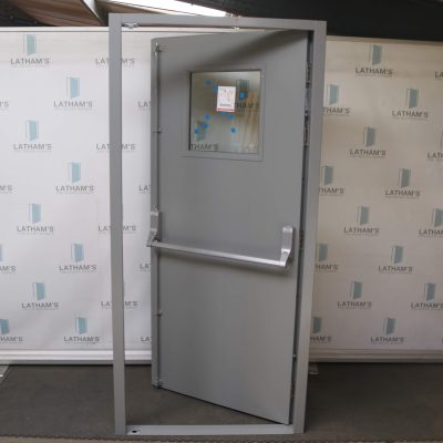 Security Glazed Fire Exit Door | 990mm x 2080mm | Signal Grey | LH OUT