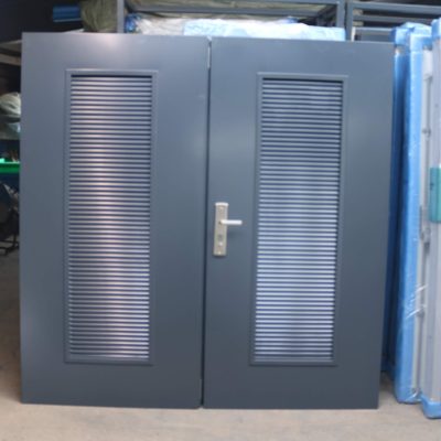 Double Security Louvred Steel Door | 1995mm x 2020mm | Anthracite Grey | RH OUT/LH IN