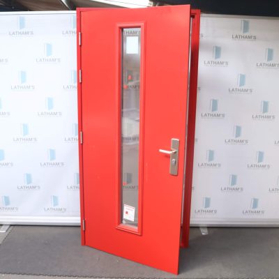 Security Glazed Steel Door | 990mm x 2095mm | Flame Red | LH OUT/RH IN