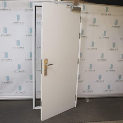 Security Steel Door | 895mm x 2020mm | Latham's White | RH OUT/LH IN