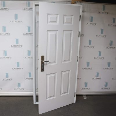 Security Panelled Steel Door | 895mm x 2020mm | Latham's White | RH OUT/LH IN