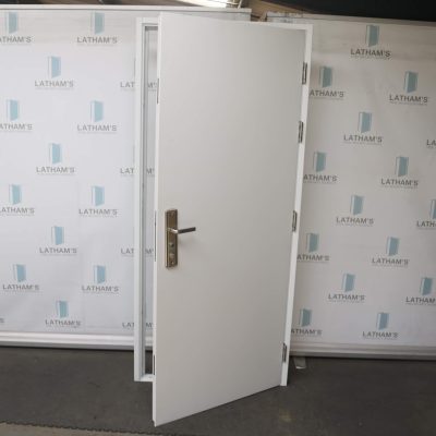Security Steel Door | 895mm x 2020mm | Latham's White | RH OUT/LH IN