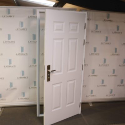 Security Panelled Steel Door | 895mm x 2020mm | Latham's White | RH OUT/LH IN