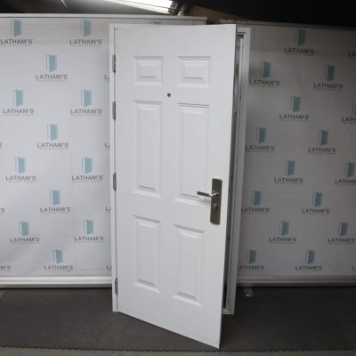 Security Panelled Steel Door | 895mm x 2020mm | Latham's White | LH OUT/RH IN