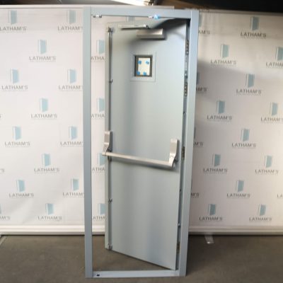 Security Glazed Fire Exit Door | 795mm x 2020mm | Squirrel Grey | LH OUT