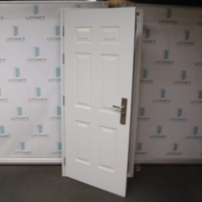 Security Panelled Steel Door | 895mm x 2020mm | Latham's White | LH OUT/RH IN