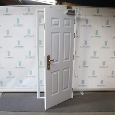 Security Panelled Steel Door | 845mm x 2020mm | Latham's White | RH OUT/LH IN