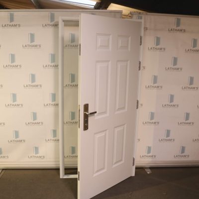 Security Panelled Steel Door | 995mm x 2020mm | Latham's White | RH OUT/LH IN
