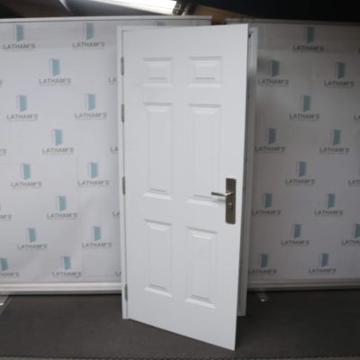 Security Panelled Steel Door | 895mm x 2020mm | Latham's White | LH OUT/RH IN
