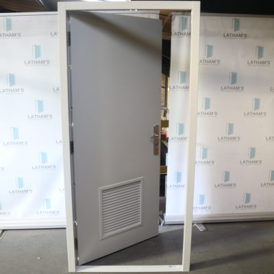 Budget Louvred Steel Door | 995mm x 2020mm | Agate Grey | LH IN