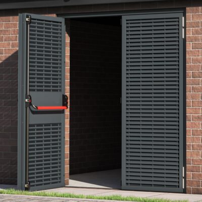 Fully louvred double fire exit door