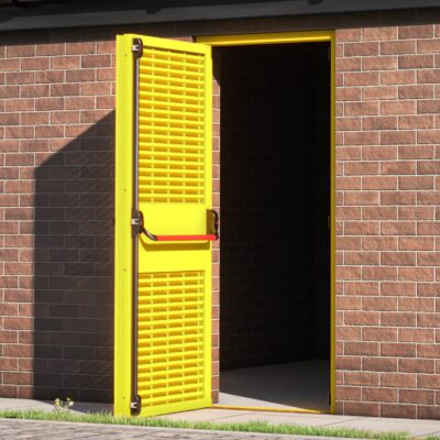 Fully louvred double fire exit door