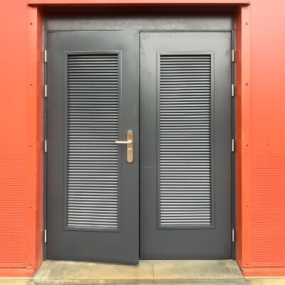 Anthracite grey louvred double steel door