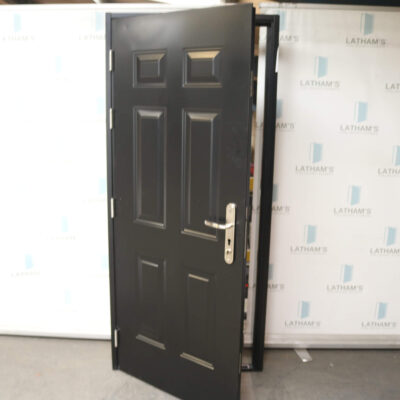 Security Panelled Steel Door | 895mm x 2020mm | Jet Black | LH OUT/RH IN