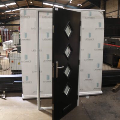 Security Glazed Front Door | 895mm x 2020mm | Jet Black/Latham's White Frame | LH IN