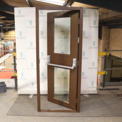 Budget Glazed Fire Exit Door | 845mm x 2020mm | Van Dyke Brown | LH OUT