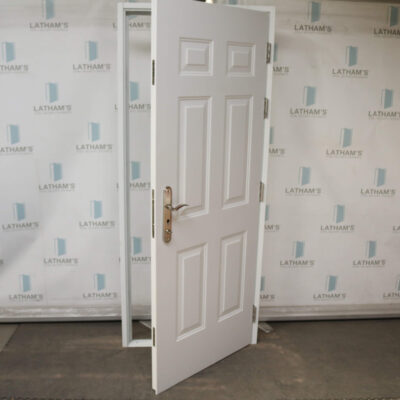 Security Panelled Steel Door | 845mm x 2020mm | Latham's White | RH OUT/LH IN