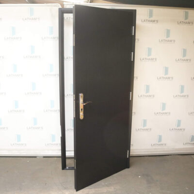 Security Panelled Steel Door | 895mm x 2020mm | Jet Black | RH OUT/LH IN