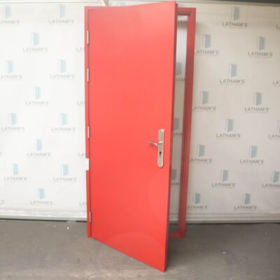 Security Steel Door | 895mm x 2020mm | Traffic Red | LH OUT/RH IN