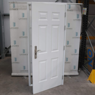 Security Panelled Steel Door | 895mm x 2020mm | Latham's White | RH OUT/LH IN