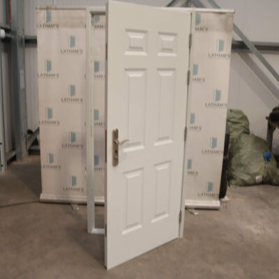 Security Panelled Steel Door | 895mm x 2020mm | Latham's White | RH OUT/LH IN