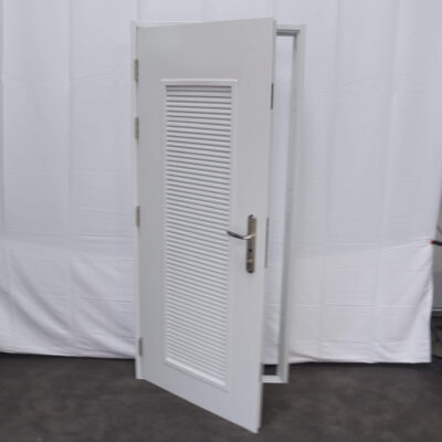 Security Louvred Steel Door | 895mm x 2020mm | Latham's White | LH OUT