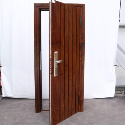Security Cottage Style Steel Door | 845mm x 2020mm | Antique Mahogany | RH OUT